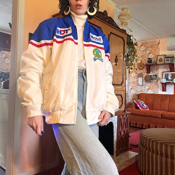 1980s Color blocked Mobil Racing jacket with Terry cloth lining - from HDT appar - Picture 5 of 13